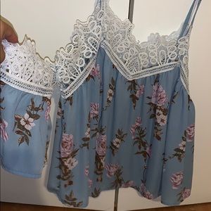 Floral summer spring top open shoulder